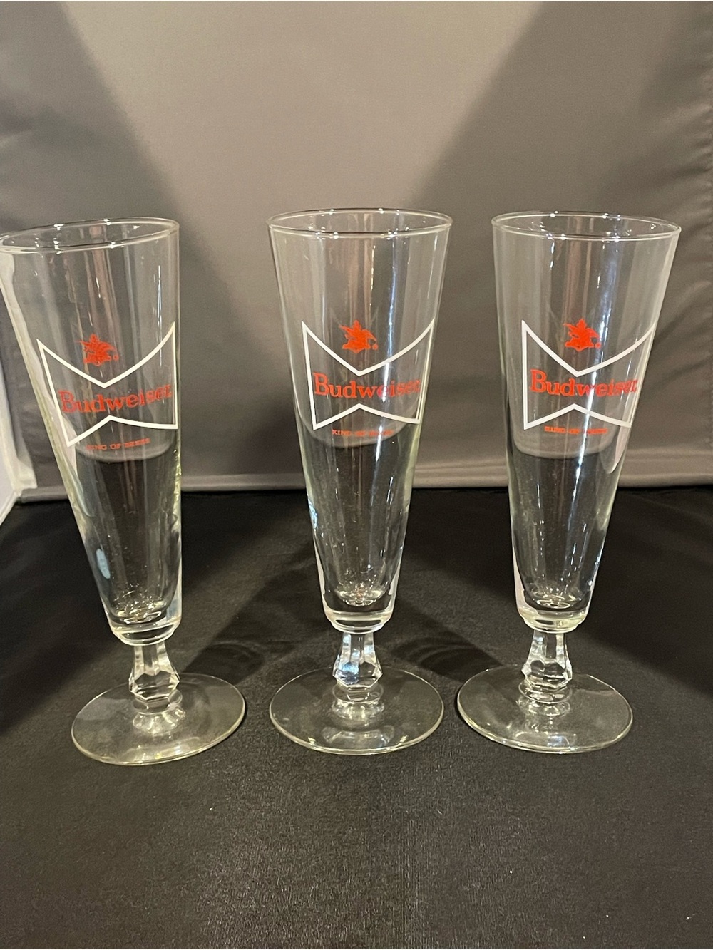 Vintage 1980s Budweiser Red Logo Pilsner Glass - Set of 3